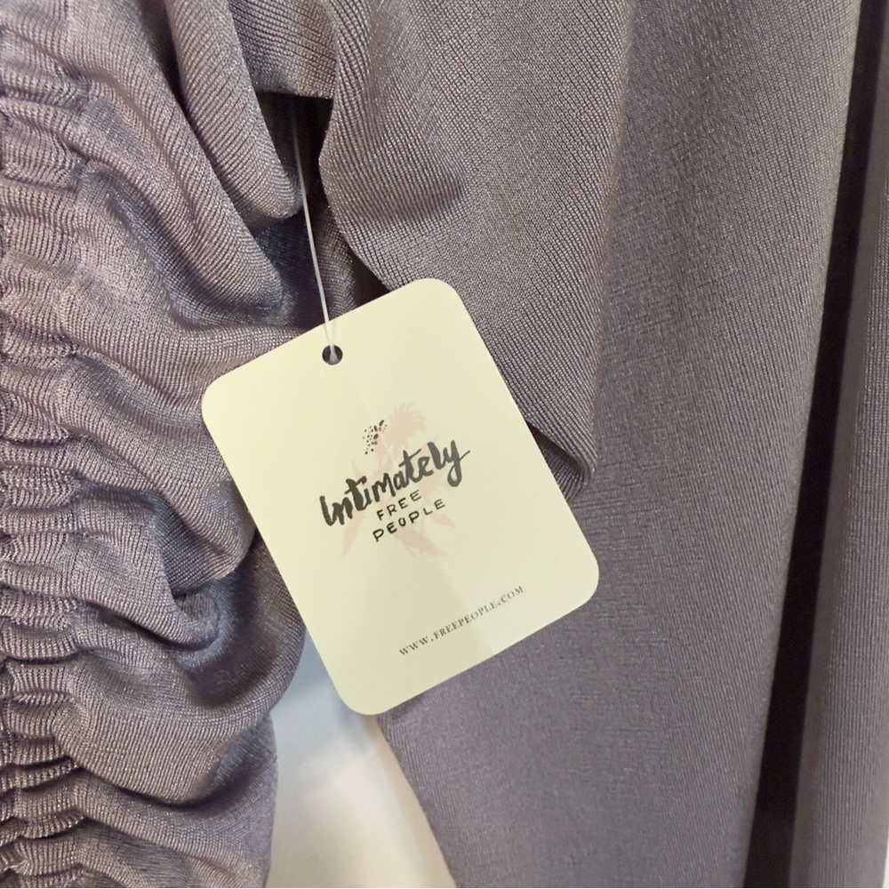 NWT Free People Meant To Be Bodysuit Silver Mauve Ruched Bell Sleeve Size Medium - Picture 7 of 11
